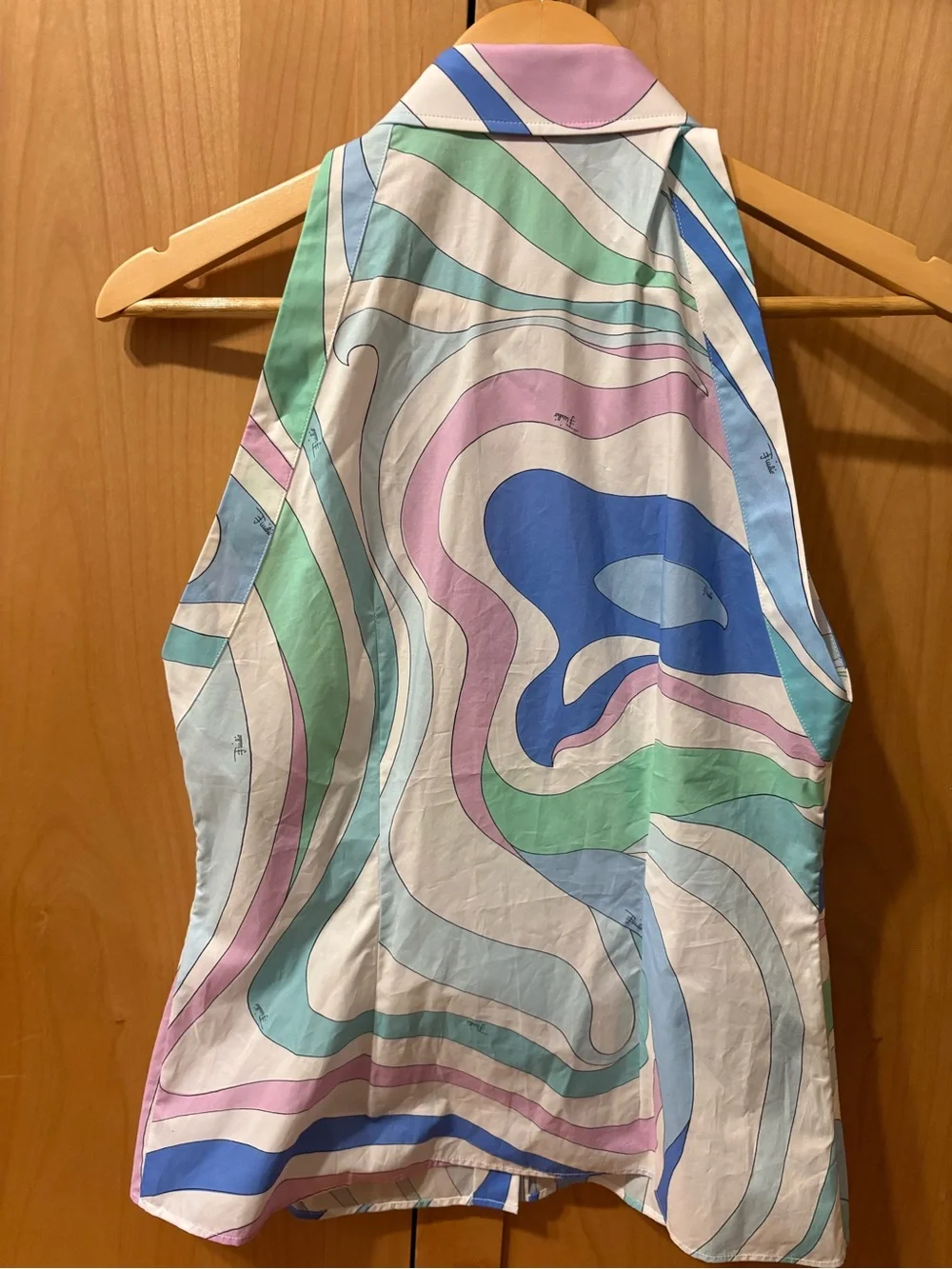 Emilio Pucci Pastel Marmo-print sleeveless shirt -Size 40 - Picture 2 of 5